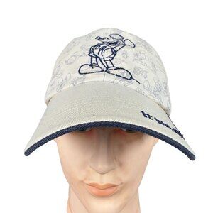 Vtg Disney Mickey Mouse Baseball Cap Hat Beige Navy Embroidered Strapback
